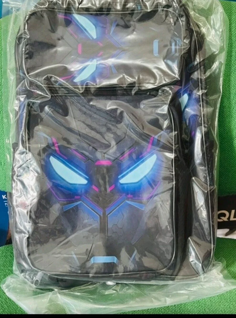 Men's Black Tech-Print Backpack Set with Blue & Purple Accents
